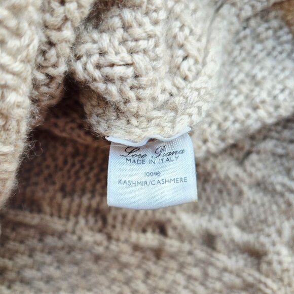 Loro Piana Made in Italy 100% Cashmere Cable Grid Knit Collar Cardigan Beige - Picture 10 of 15